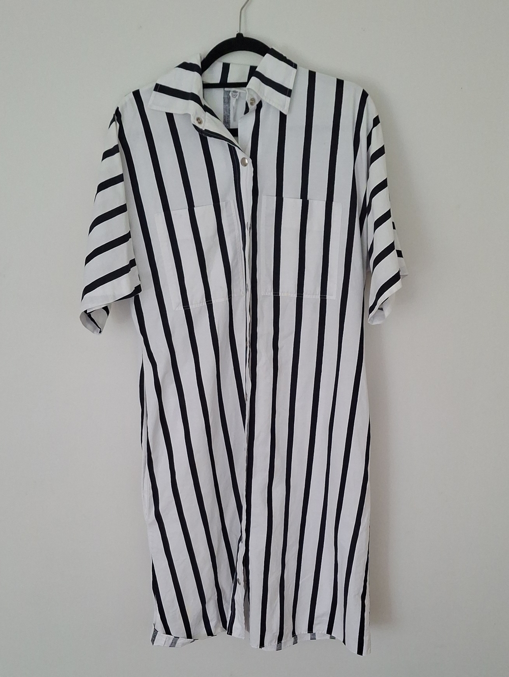 Vintage 1975 Marimekko Snap Front Collared Midi Shirt Dress With Pockets